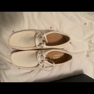 Men’s size 8 white and pink Clarke’s wallabees
